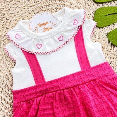 Body Vestido com Gola Bordada Corações - Off White e Pink